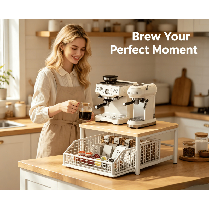 Kitchen Appliances Countertop - Microwave Coffee Maker Shelf Organizer –