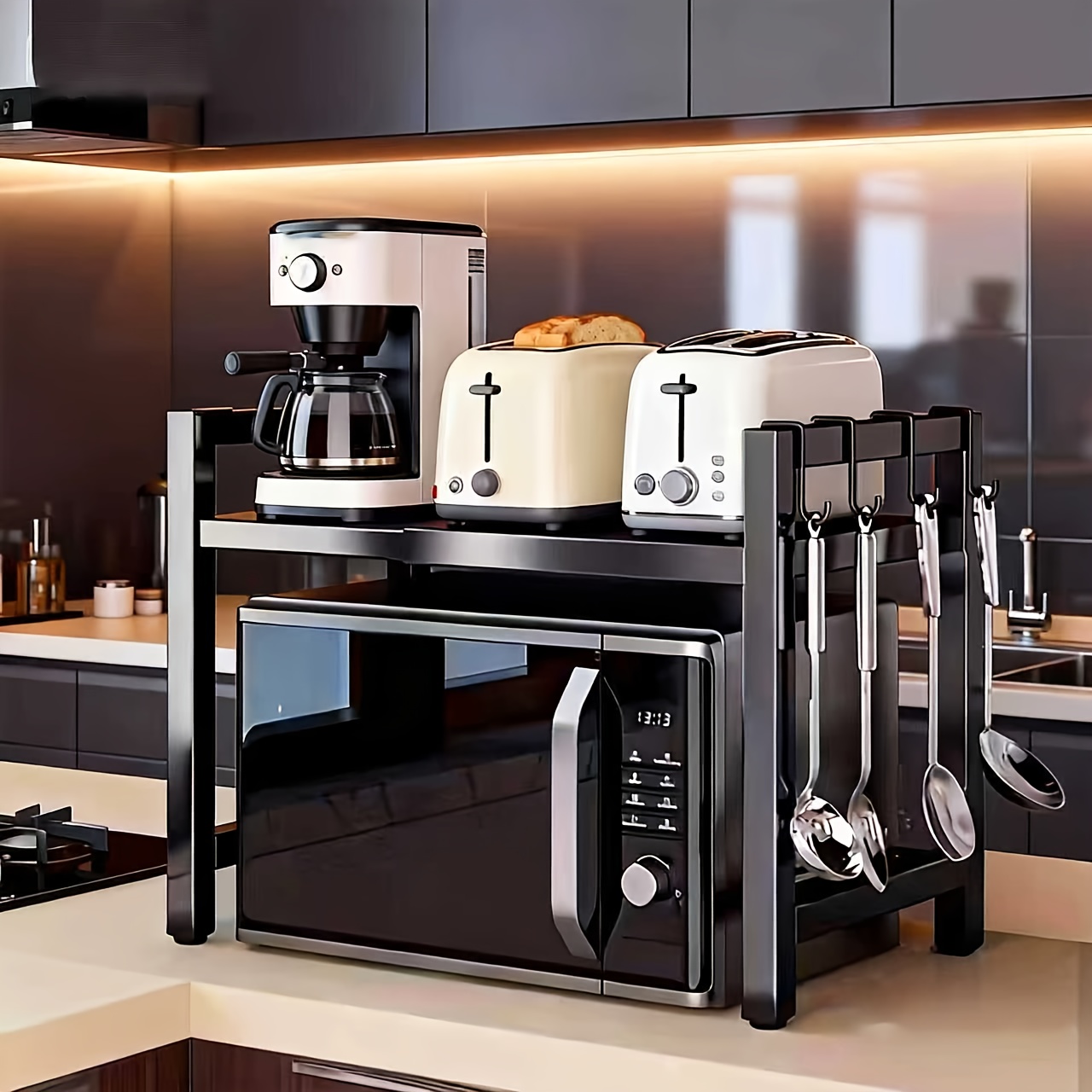 Kitchen Appliances Countertop - Double-Layer Adjustable Countertop Shelf – Space-Saving