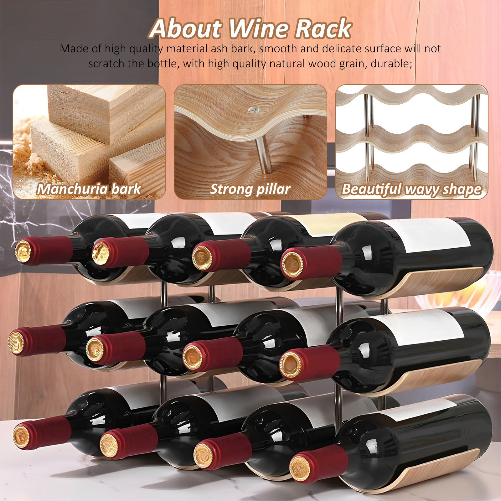 2/3-Tier Wooden Wine Rack Wavy - Kitchen Appliances Shelves recensie en prijs